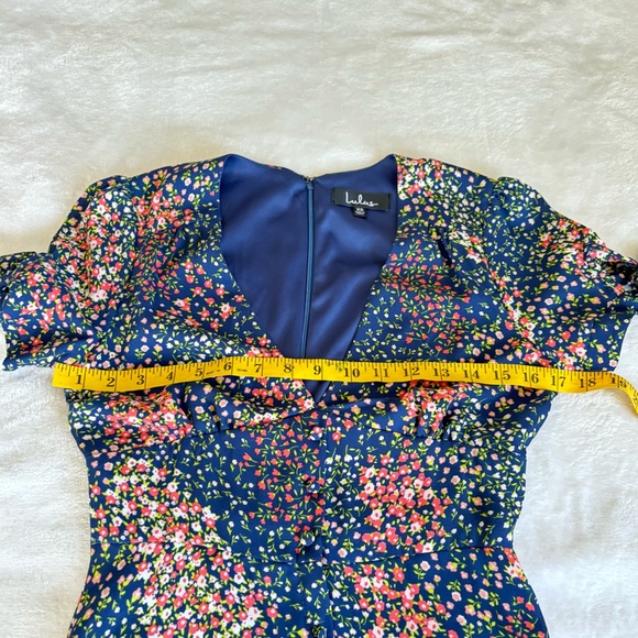 Lulus Austyn Navy Blue Floral Print Tie Sleeve Midi Dress • Size XS - Picture 14 of 14